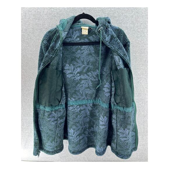 Vintage L.L. Bean Women's sz M Oak Leaf Print Green Blue Fleece Zip Up Hoodie - Picture 7 of 10